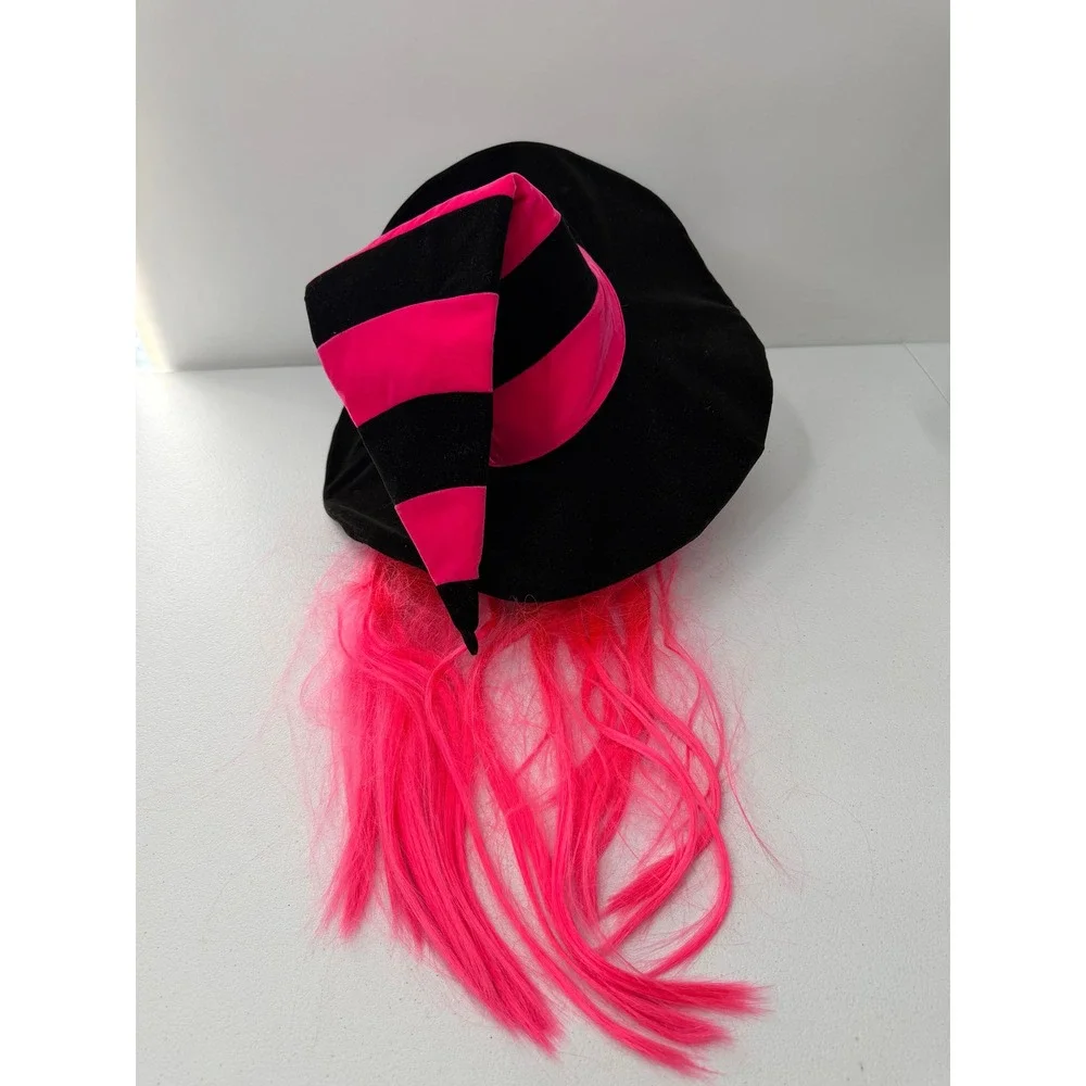 Pony Express Creations Witch Hat with Pink Hair Halloween Costume Accessory OS